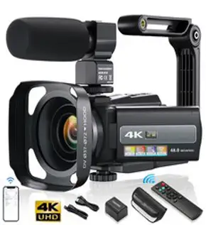 4K 비디오 카메라 캠코더 4800W UHD WiFi IR 나이트 비전 블로깅 카메라 YouTube 16X 디지털 줌 터치 스크린 카메라(마이크 및 안정 장치 포함), 254KM