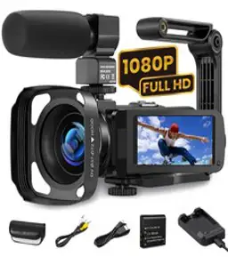 비디오 카메라 캠코더 디지털 카메라 레코더 풀 HD 1080P 2400W 3.0인치 LCD 화면 270° 회전 캠코더 카메라 마이크 키트, 301AM, 301AM